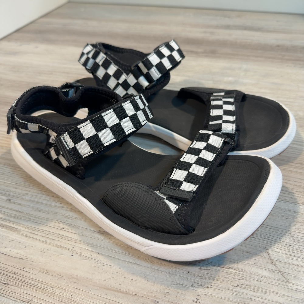 Vans UltraCush Tri-Lock Sandals Men's Sz 7.5 Black White Checkerboard Strappy